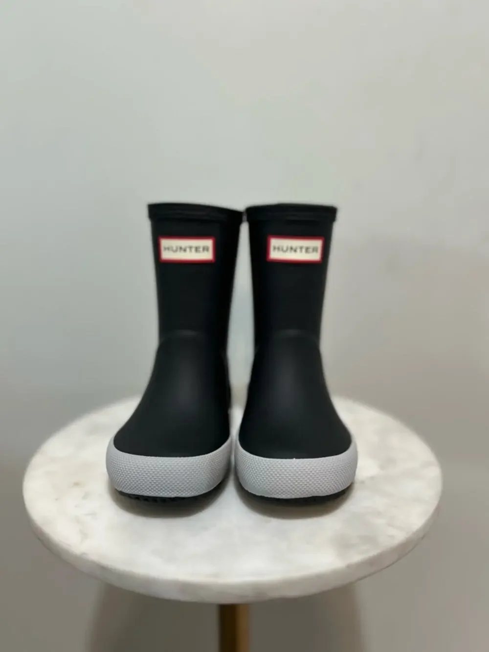 Hunter Kids Black Rain Boots with White Trim